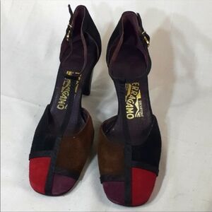 Vintage 1960s Salvatore Ferragamo Color Blocked Suede Heels Size 5